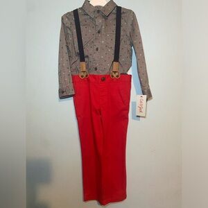 Cat & Jack Gray and Red Outfit with Suspenders